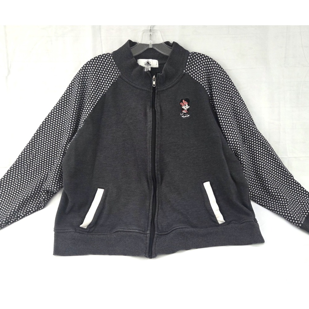 Disney Parks Minnie Mouse Jacket Womens XXL Gray Polka Dot Zip Up Sweatshirt